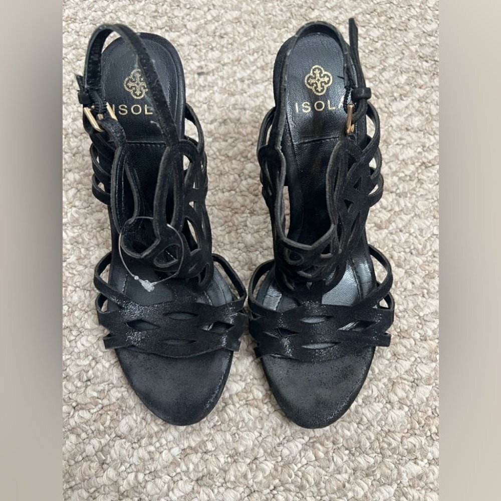 Isola black cutout leather sandal pumps 6 platform black